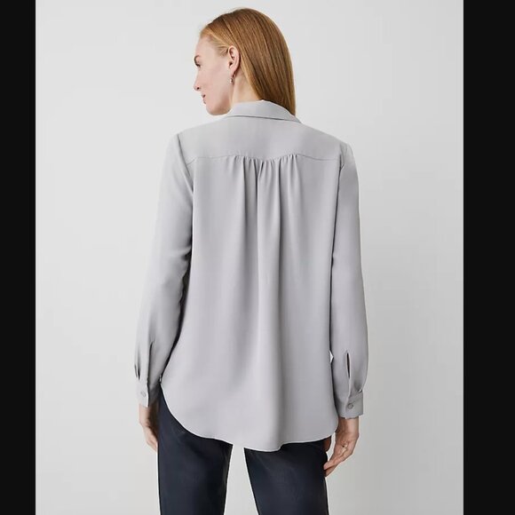 Ann Taylor camp shirt blouse, gray, small - Picture 2 of 5